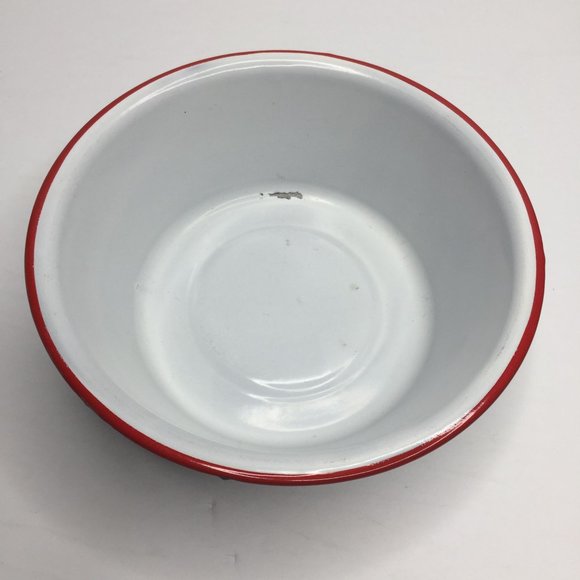 Vintage Set of 3 White Enamelware Bowls Red Kitchen Home Decor Decoration - Picture 9 of 16